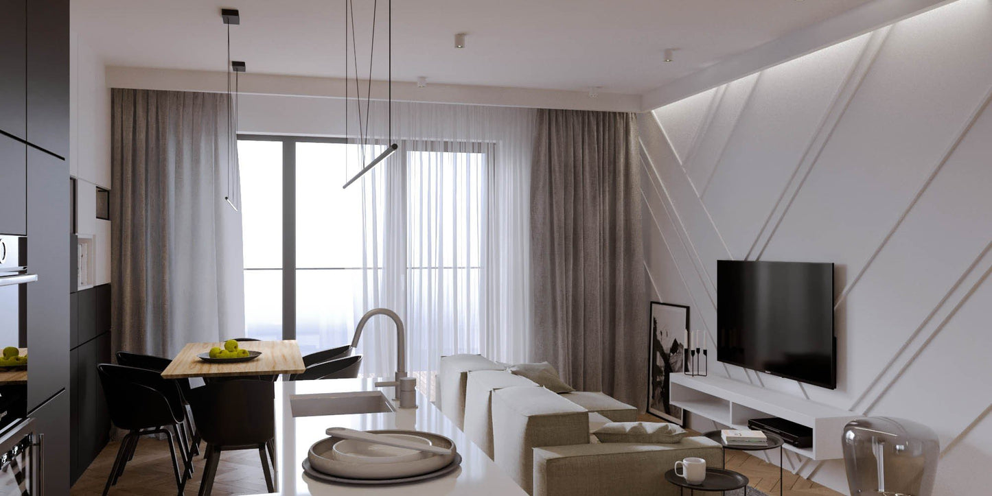 QL026 - Curtain Profile in a kitchen/living room area