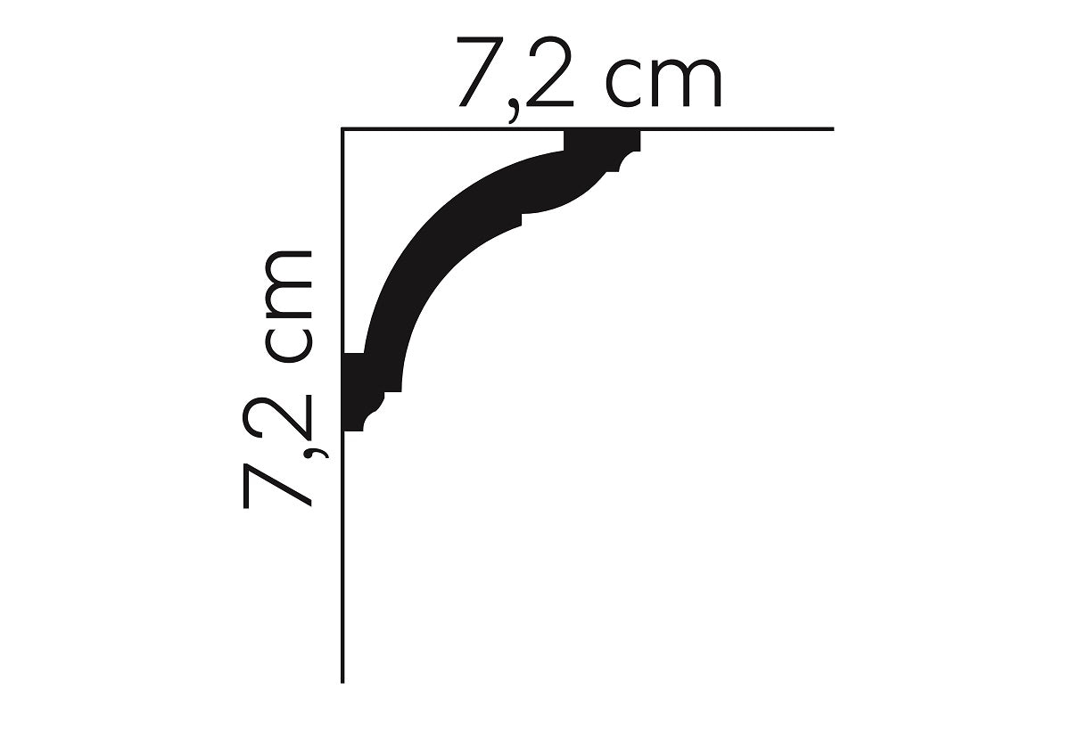Graphic showing MD367 - Lightweight Coving's 7.2cm height and width