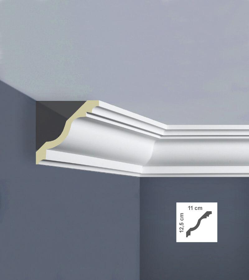 Graphic of Reverse Ogee - Classic Coving showing its 12.5cm height and 11cm depth