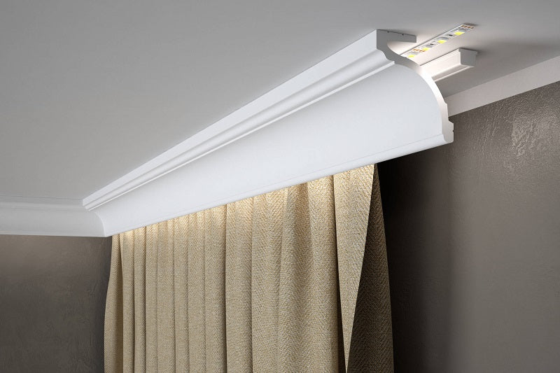 MD161 Coving - Lightweight Coving lit up above curtain